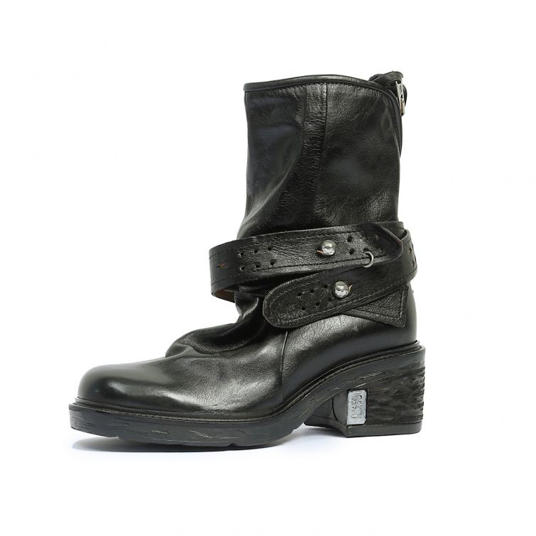 Stivaletti SELENE A.S.98 in pelle nera con fascia alla caviglia e tacco