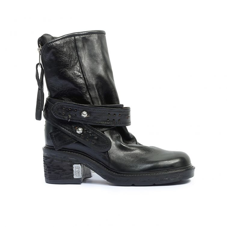 Stivaletti SELENE A.S.98 in pelle nera con fascia alla caviglia e tacco