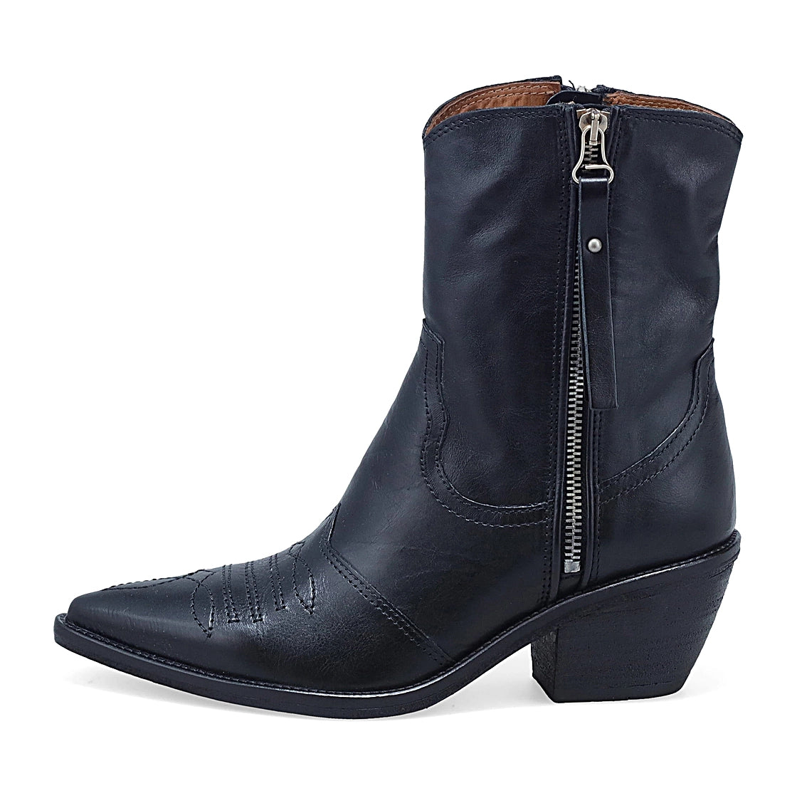 Stivaletti Crystal donna in vera pelle nera stile country western con tacco medio