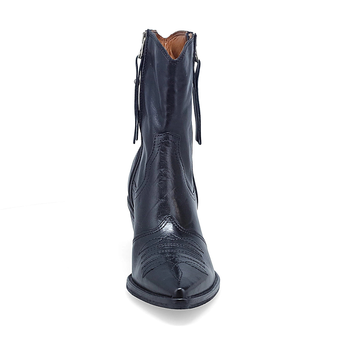 Stivaletti Crystal donna in vera pelle nera stile country western con tacco medio