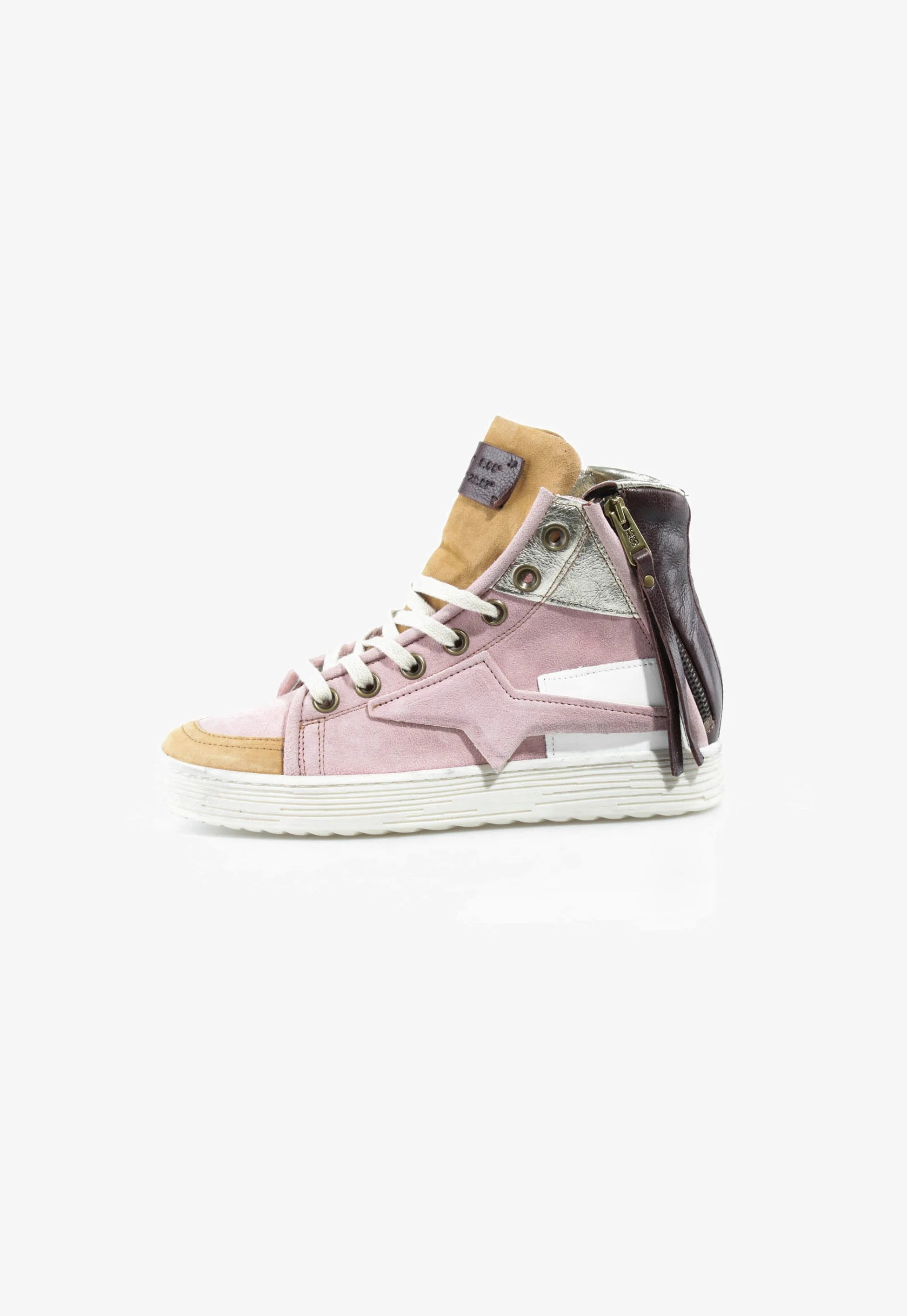Sneakers SH A.S.98 alte con zeppa, pelle e camoscio rosa, dettagli a contrasto e suola bianca.