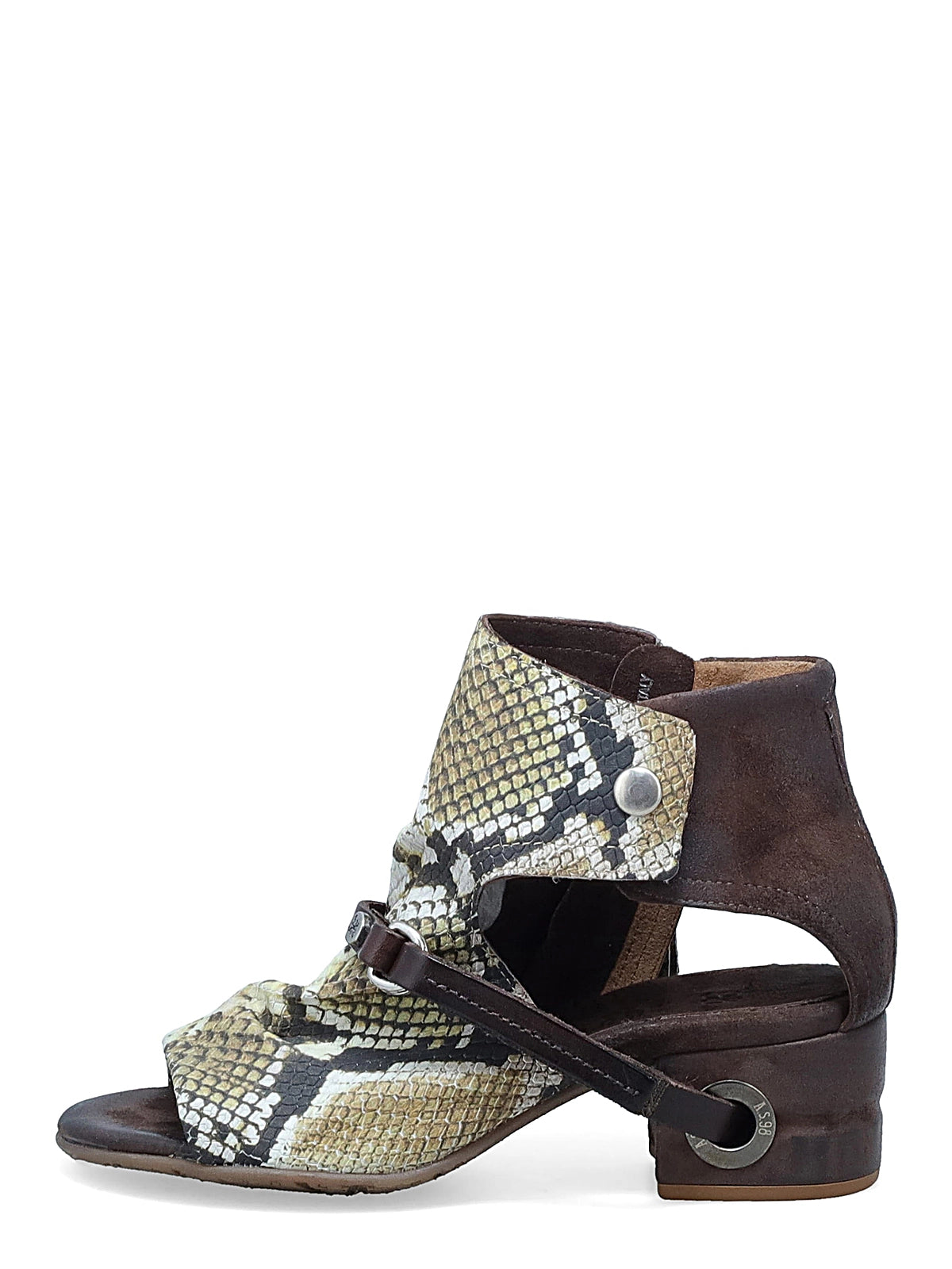 Sandali Fillia A.S.98 in pelle stampa pitone con cinturino al tallone e anello metallico, design strutturato e moderno per look grintosi
