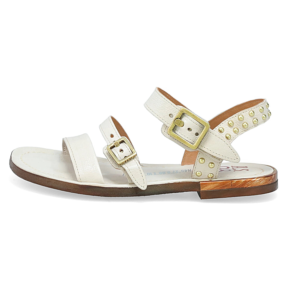 Sandali Glenny A.S.98 in pelle bianca argentata con borchie e fibbie dorate, design elegante della collezione Goldyou