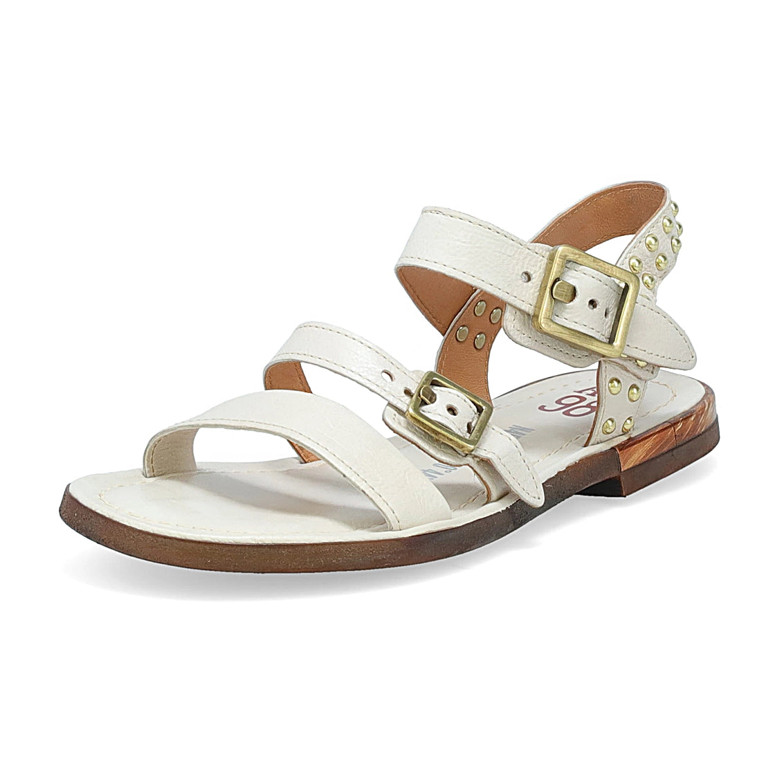 Sandali Glenny A.S.98 in pelle bianca argentata con borchie e fibbie dorate, design elegante della collezione Goldyou