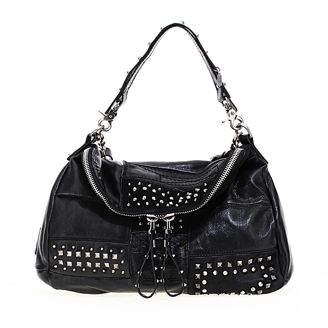 Borsa AMYL A.S.98 in pelle nera con borchie, artigianale e Made in Italy.