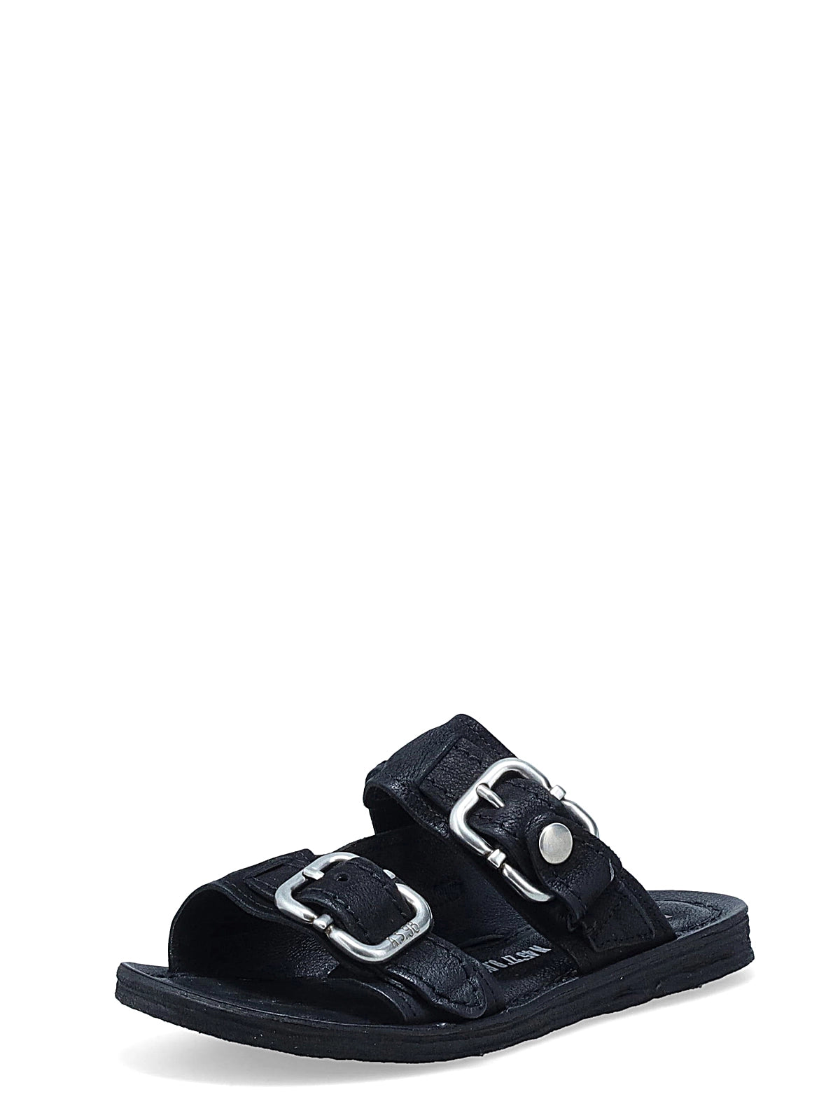 SANDALI GAVIN in pelle nera con fibbie metalliche