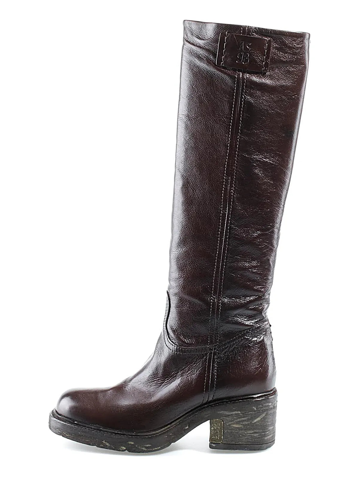 Stivale Seton A.S.98 in pelle marrone con gambale alto, dettagli logo, tacco robusto e suola in gomma.