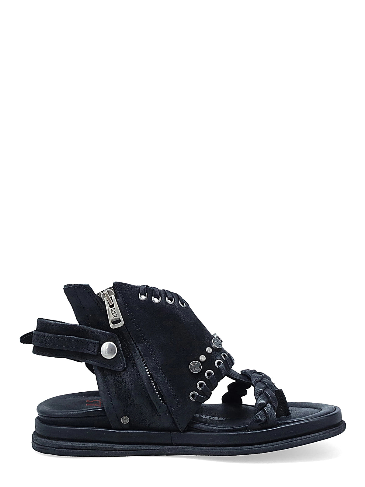 SANDALI SLAINE in Pelle Nera con Borchie A.S.98